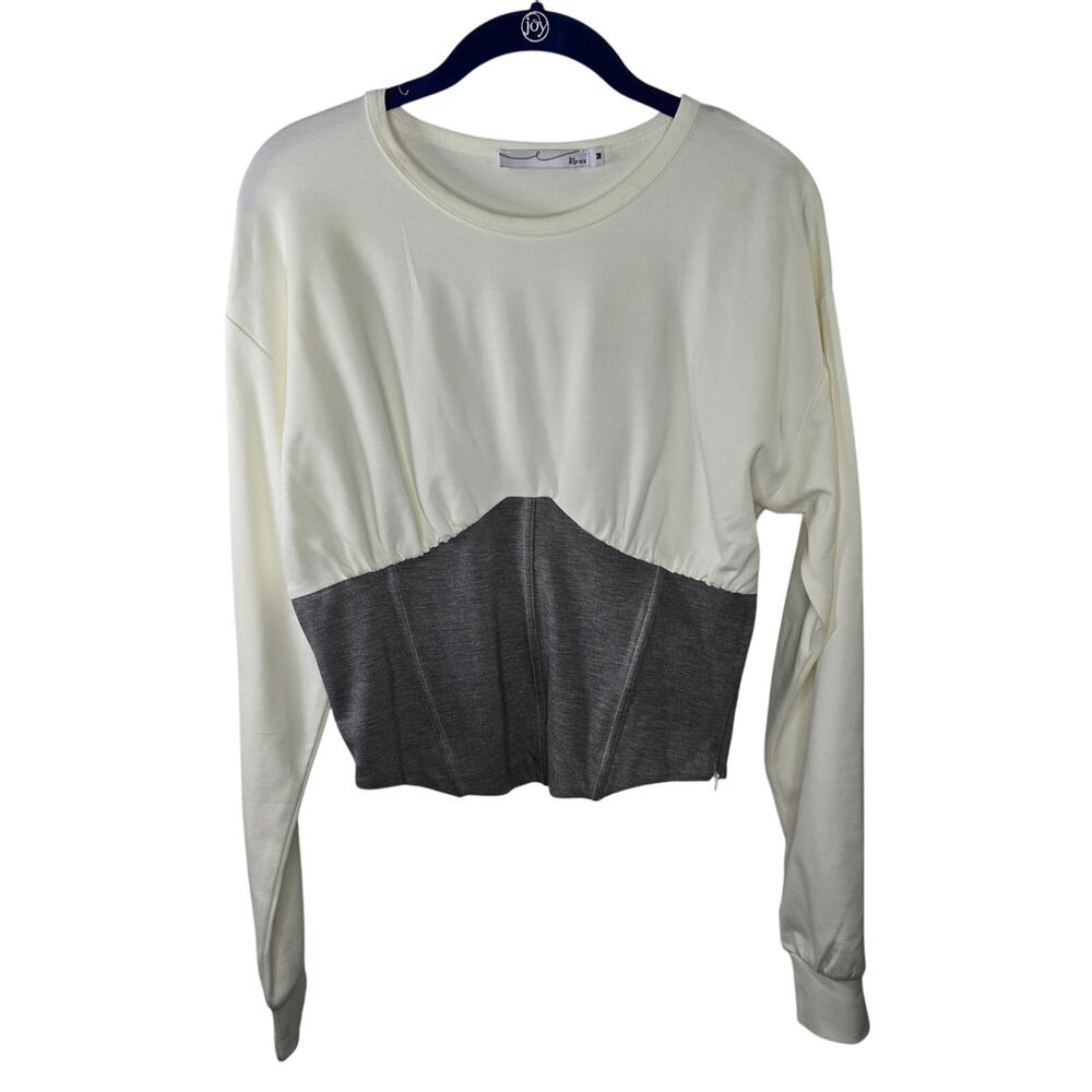 By Egries Kim Top Cream and Gray Crop Blouse Size Medium